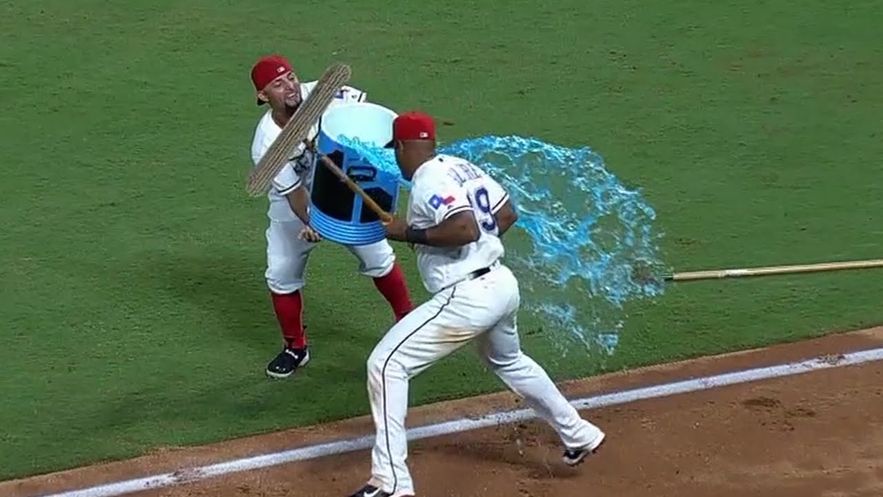 Adrian Beltre dodges his postgame celebration