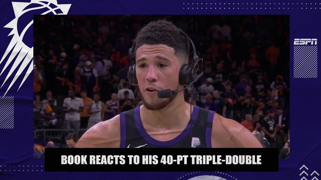 Devin Booker reacts to his 40-point triple-double in Game 1 of Suns vs.
