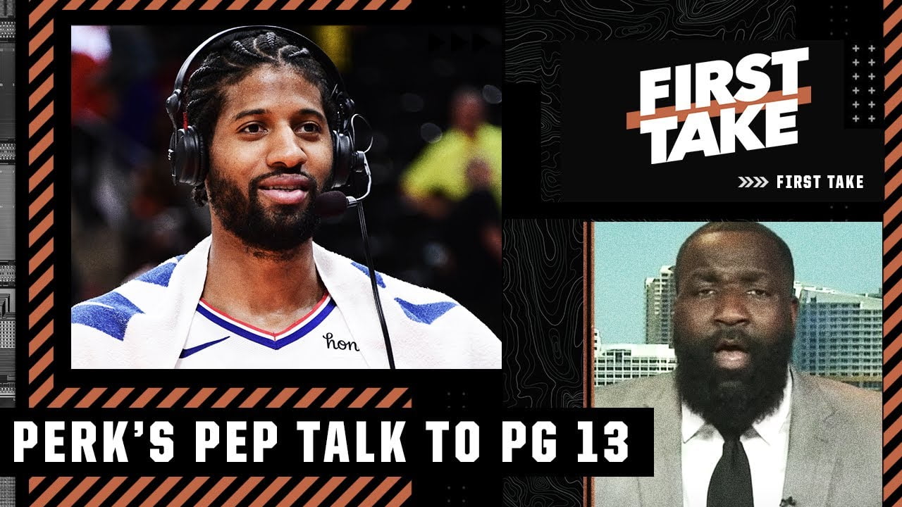 Kendrick Perkins delivers a message to Donovan Mitchell and Paul George before