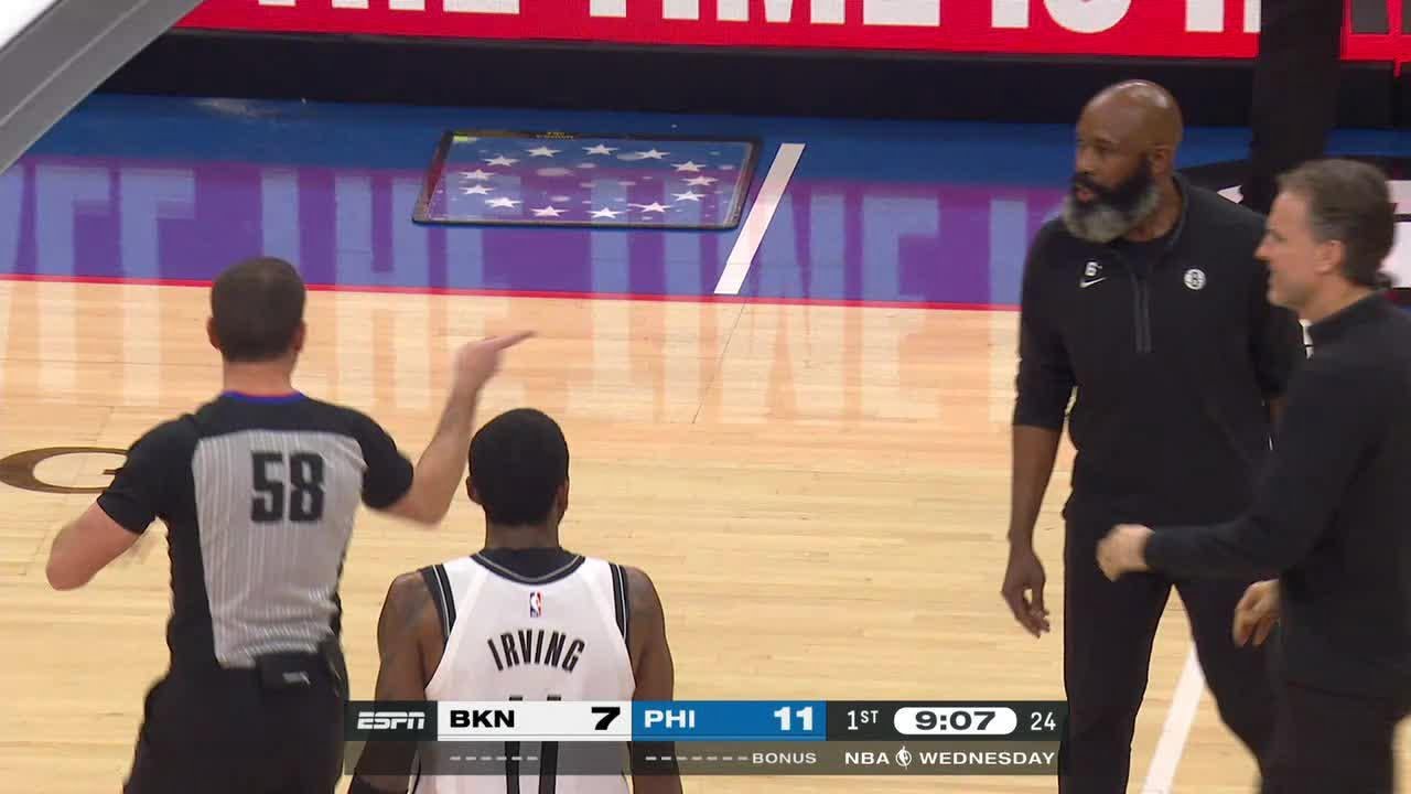 Nets HC Jacque Vaughn assessed quick technical in Nets-76ers 😬 | NBA on ESPN