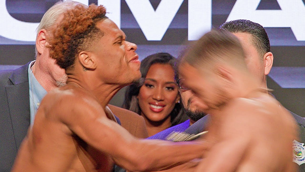 ANGRY DEVIN HANEY PUSHES VASYL LOMACHENKO AT WEIGH IN FACE OFF! • HANEY