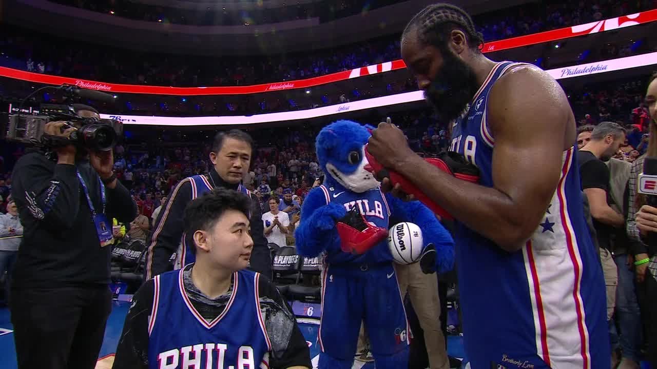 James Harden gifts John Hao a pair of signed kicks ???? | NBA on ESPN