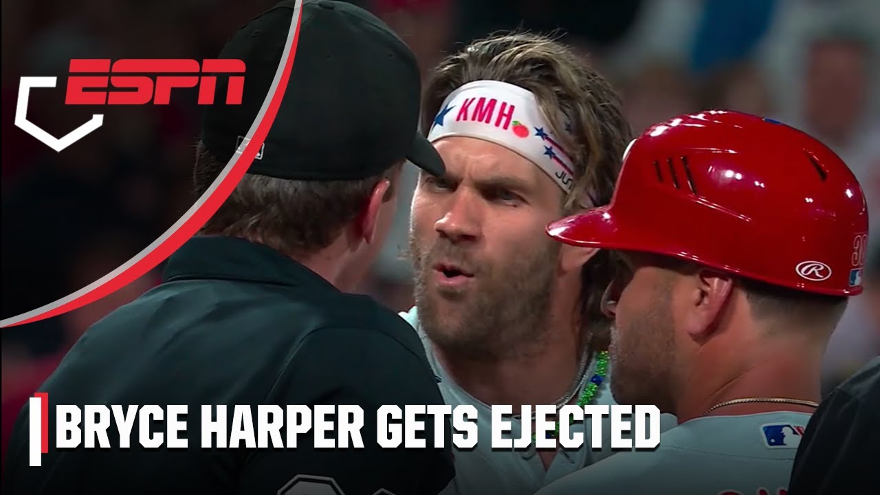 Bryce Harper ejected after throwing bat and helmet | MLB on ESPN