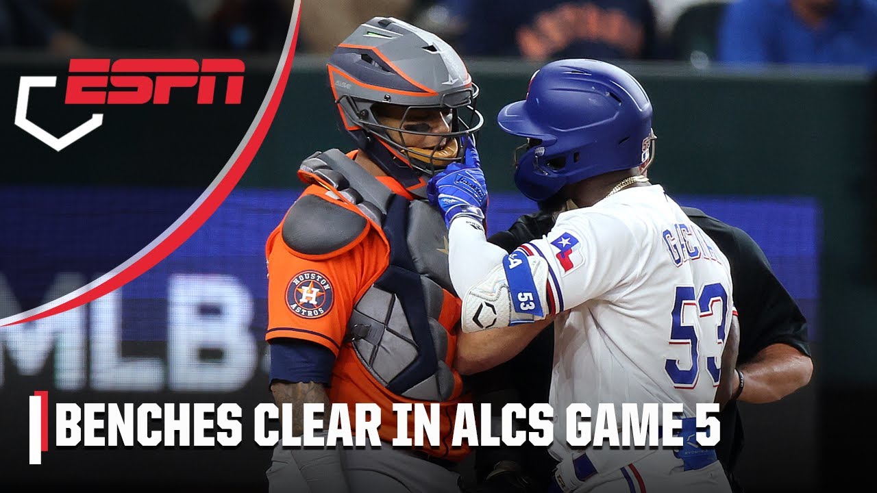 Benches clear in Game 5 with multiple ejections after Adolis Garcia is hit by a