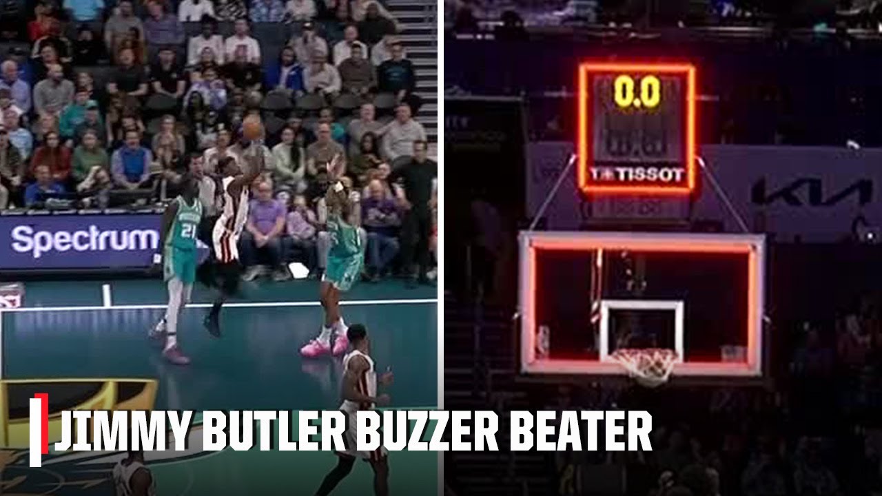 Jimmy Butler SINKS near halfcourt shot at the buzzer ???? | NBA on ESPN