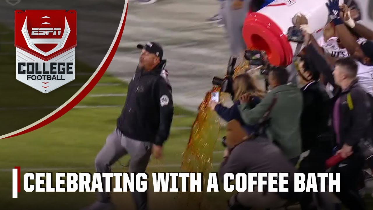 UTSA coach gets a coffee bath to celebrate Frisco Bowl win | ESPN College