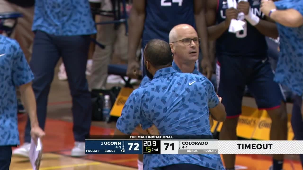 Dan Hurley held back by assistant coaches after no-call vs. Colorado | ESPN