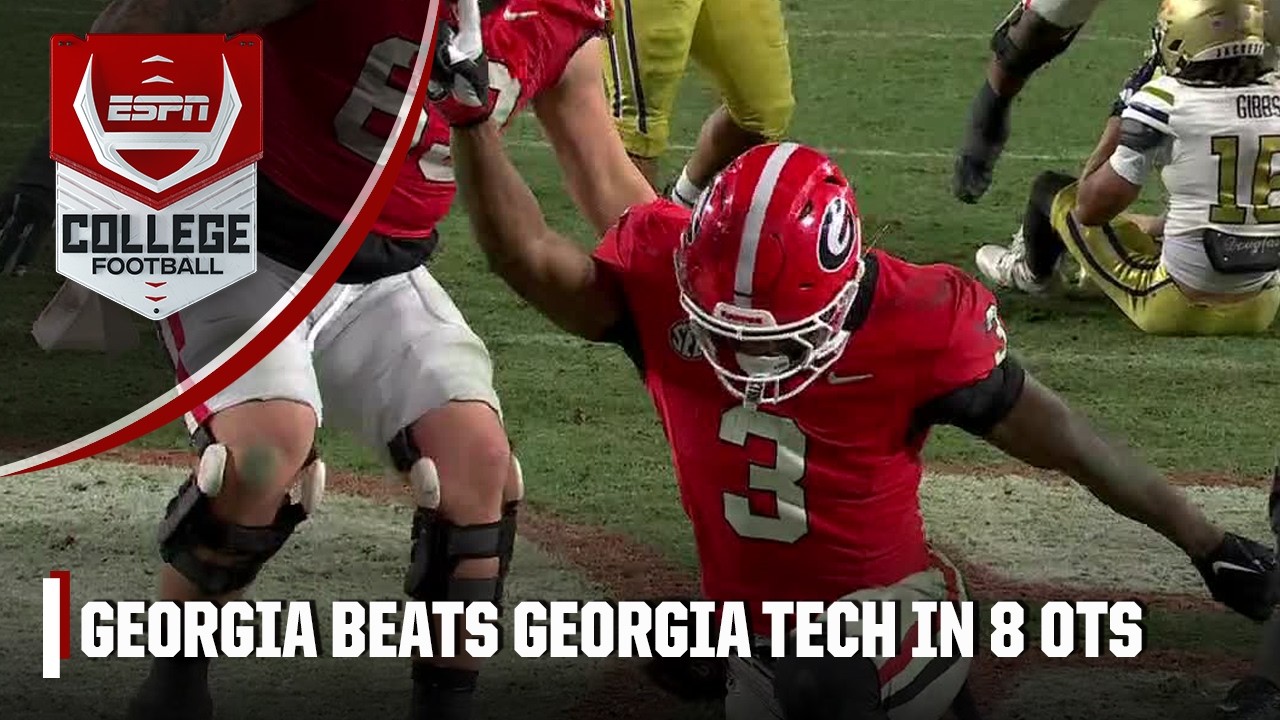 Georgia defeats Georgia Tech in 8 OTs 👀 Kirby Smart: We’re out of 2-pt plays |